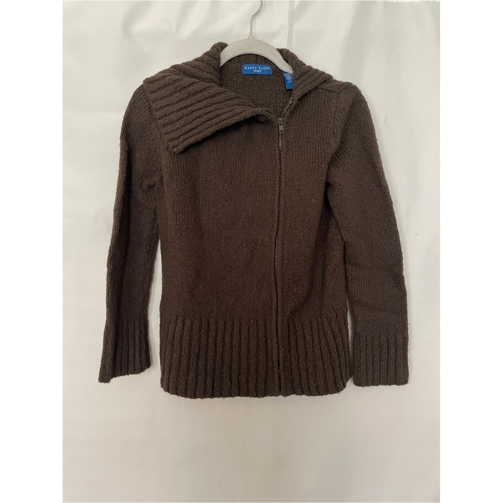 Karen Scott Sport Women's Small Chocolate Brown Side Zip Sweater SOFT!
